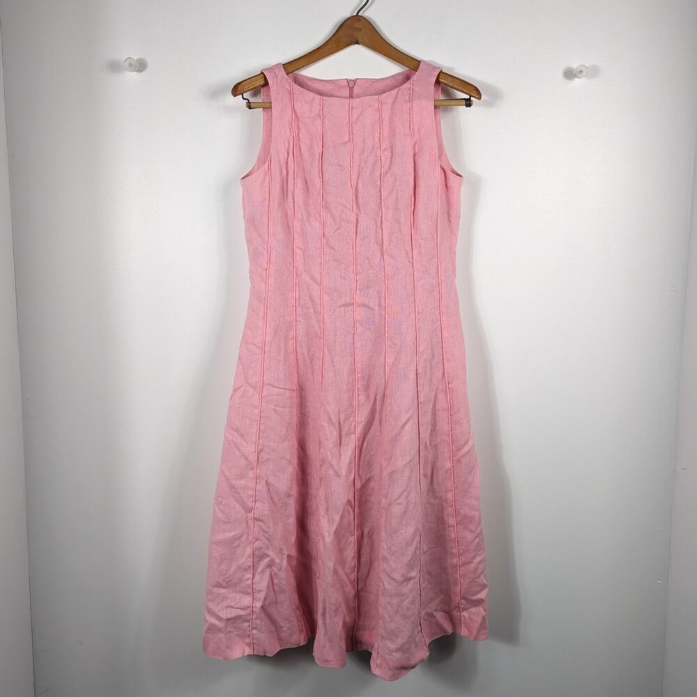 Anne Klein Dress Women's Size 10 Pink Linen Sundress Fit and Flare